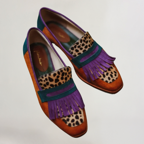 Arnheiður | Statement Loafers with Fringe and Animal Print