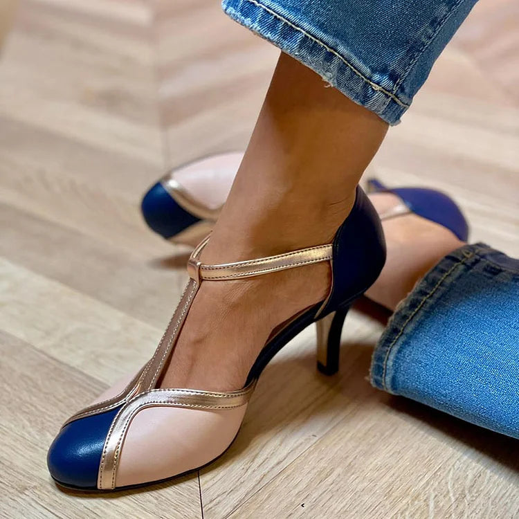 Orlaug | T-Strap Pumps med Fargeblokker og Retro Design