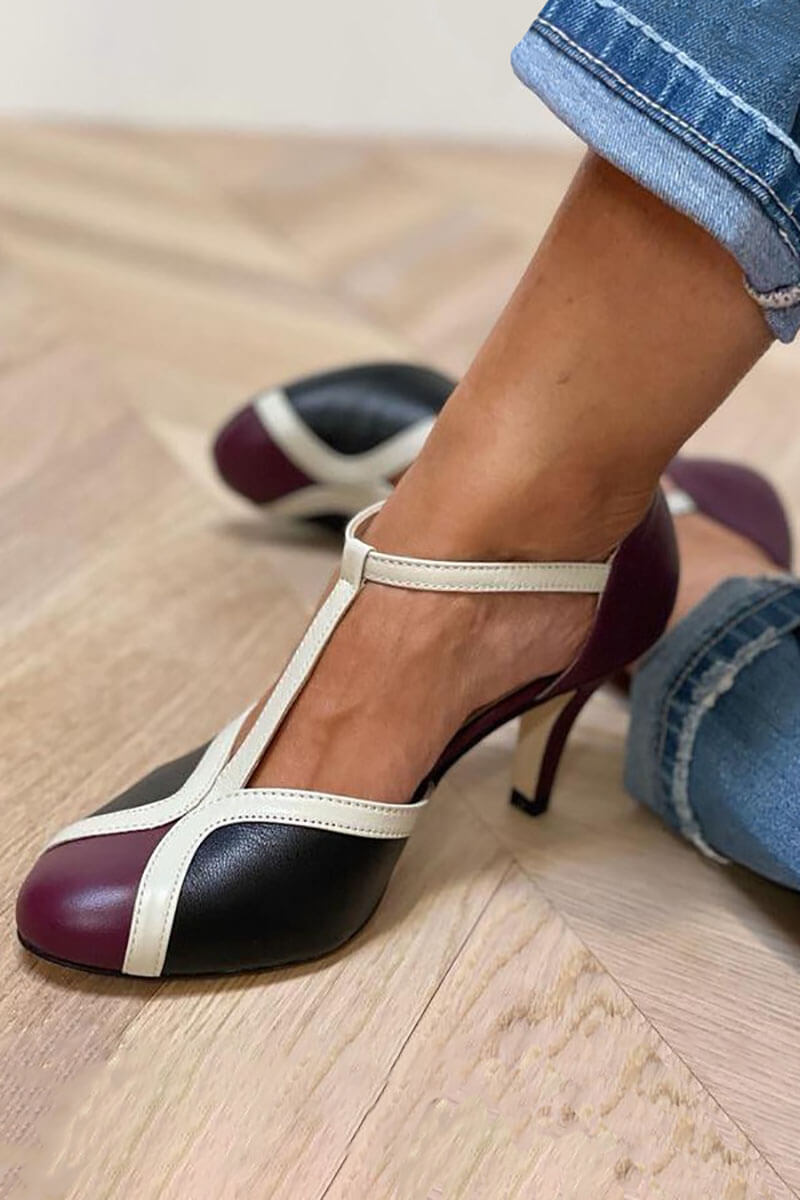Orlaug | T-Strap Pumps med Fargeblokker og Retro Design